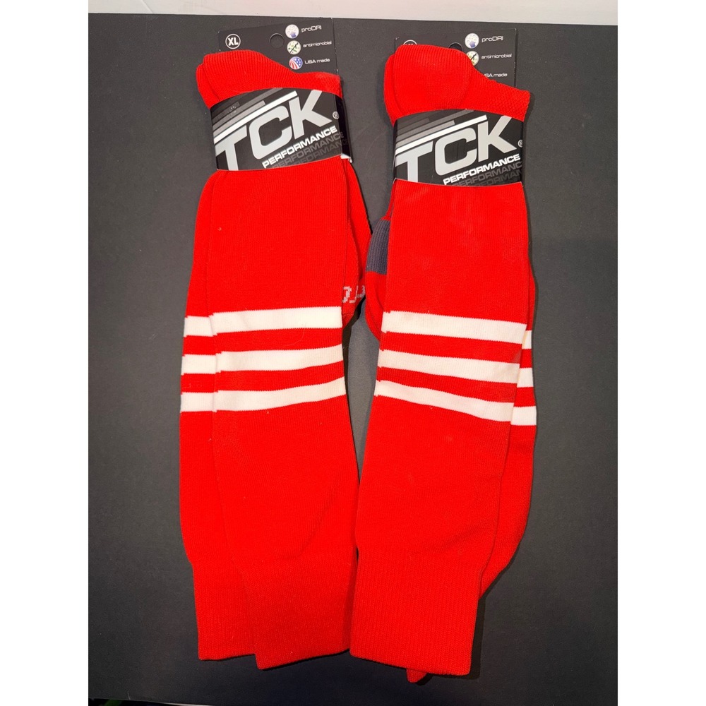 2 TCK Performance XL Red‎ White Striped Over the Calf Athletic Socks